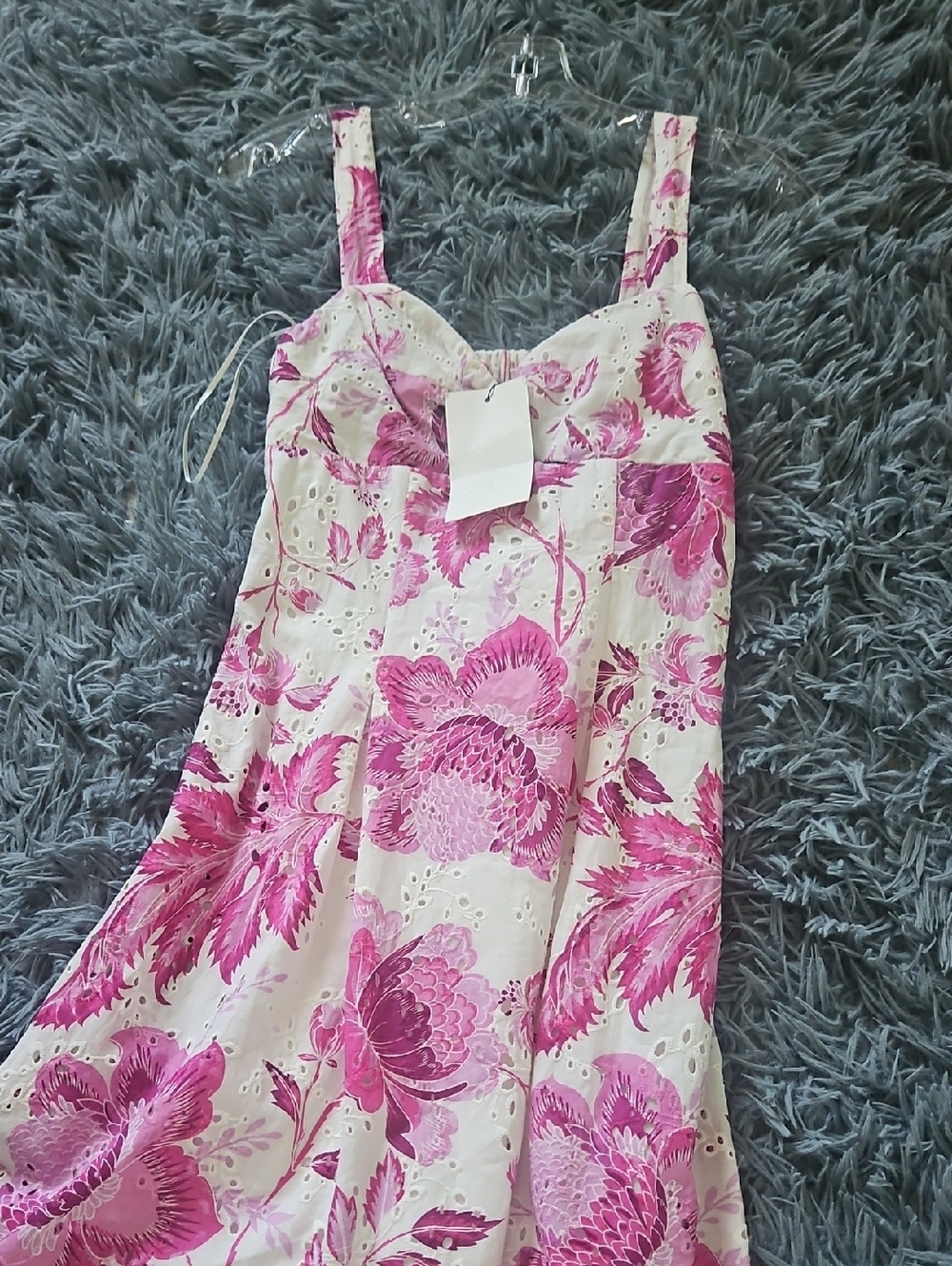 Zara White Maxi Dress with Pink Floral Print